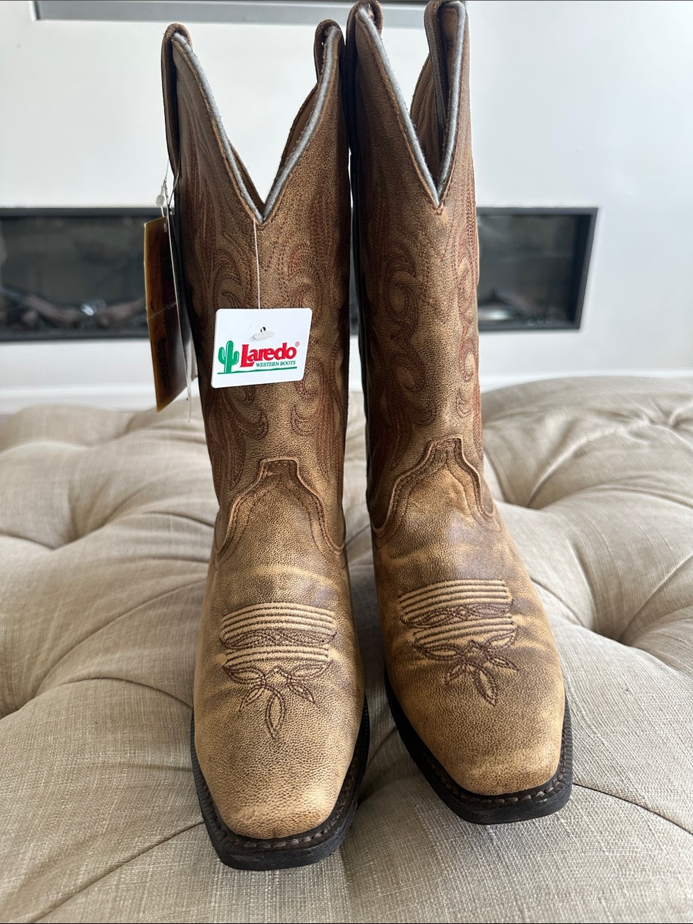 Laredo Tan Embroidered Suede Western Boots - Picture 4 of 8